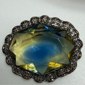 Vintage Faceted Blue-Green Art Glass Brooch